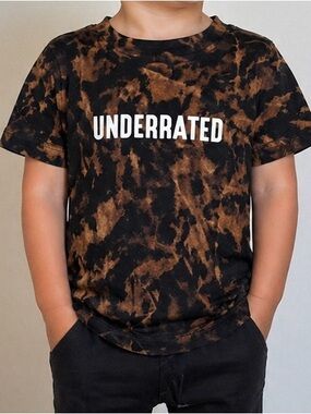 Kids Tie Dye “Underrated” Graphic T-Shirt Black Brown Streetwear Tee Size 2T